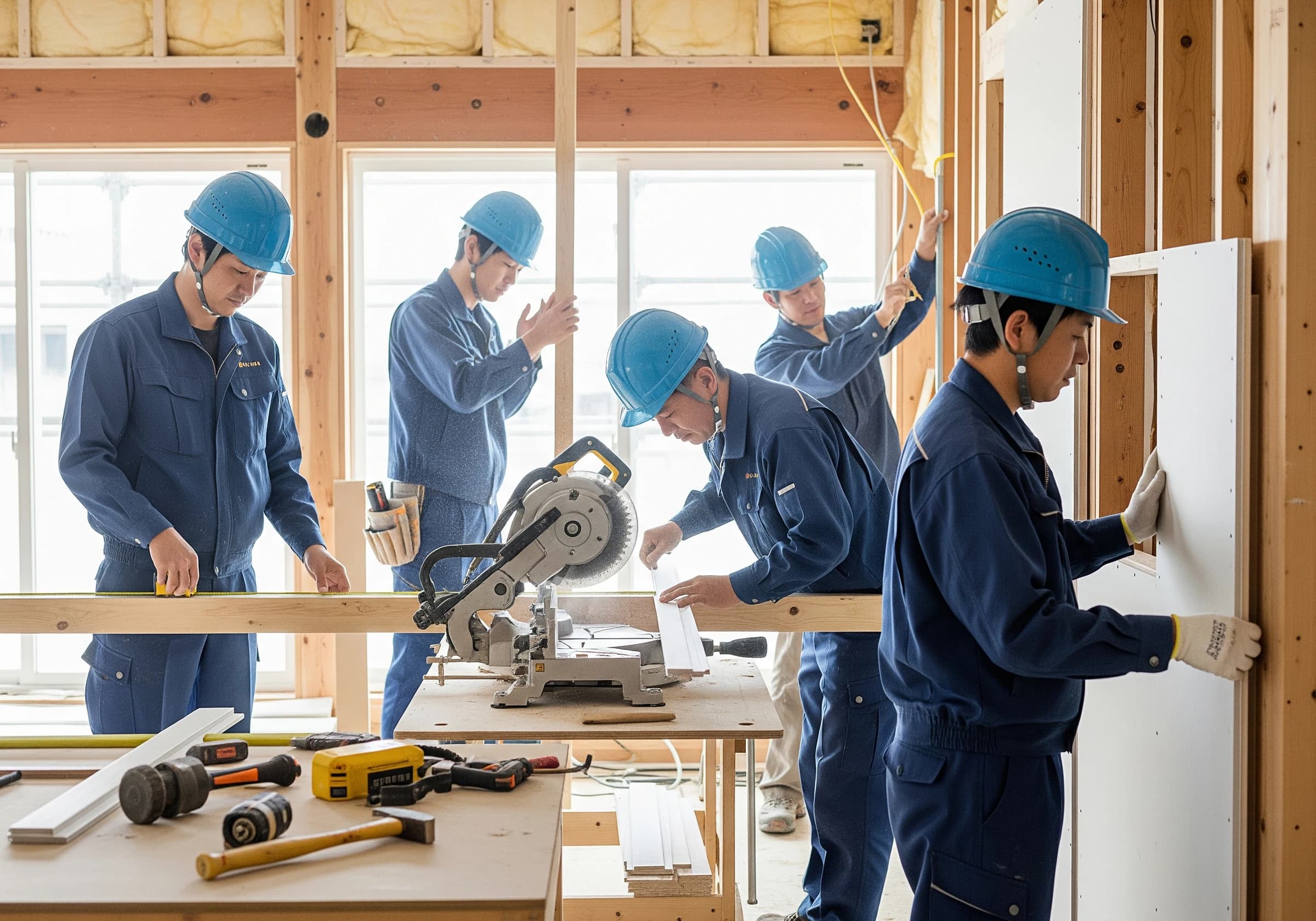 自社の職人が直接施工にあたる様子