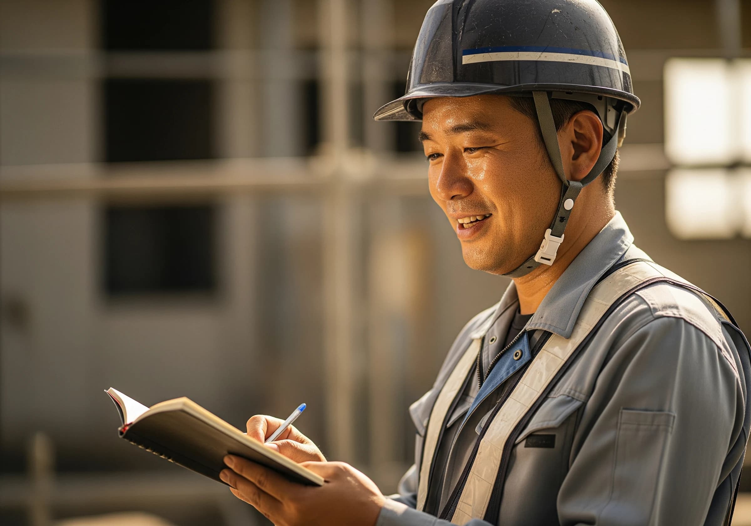 誠実な表情で作業を確認する職人